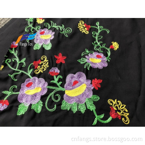 Formal Black 100 Polyester Wool Peach Embroidery Fabric